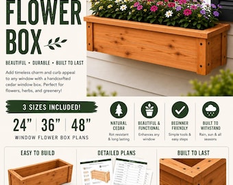 Plans de jardinière bricolage en cèdre | Dimensions comprises : 24 po. 36 po. et 48 po. | Jardinière de fenêtre PDF | Plans de menuiserie pour débutants | Téléchargement numérique