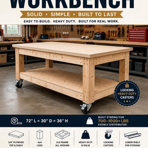 Heavy Duty Mobile Workbench Plans | 4x8 Plywood Workshop Table (PDF Download)