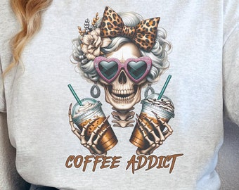 Kaffeesüchtiges Skelett Baumwoll-T-Shirt / Lustiges Skelett-T-Shirt / Mental Gesundheit Shirt
