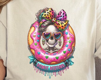 Donut Disturb esqueleto Camiseta de algodão/camiseta engraçada de esqueleto/camisa de saúde mental
