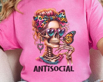 Antisoziales Skelett Baumwoll-T-Shirt / Lustiges Skelett-T-Shirt / Shirt für psychische Gesundheit