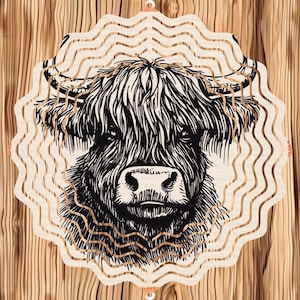 Highland Cow Garden Wind Spinner Design, Wind Spinner Sublimation Design