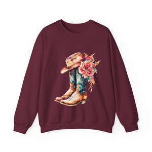Boots Crewneck Sweatshirt cowboy boots and flower sweatshirt