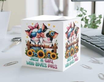 Pig and Sunflower Note Cube/Cute pig/Pig and paper/ Notes with a pig/Notepad/Note Cube/Just a girl who loves pigs/pig gifts for pig lovers