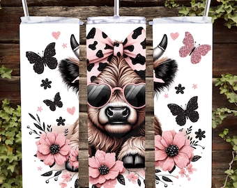 Highland Cow 20oz. Skinny Tumbler Sublimation Design Digital downloadable PNG 20oz. straight tumbler wrap PNG