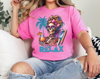 Sente-se e relaxe camiseta de algodão esqueleto/camiseta de esqueleto engraçada/camisa de saúde mental