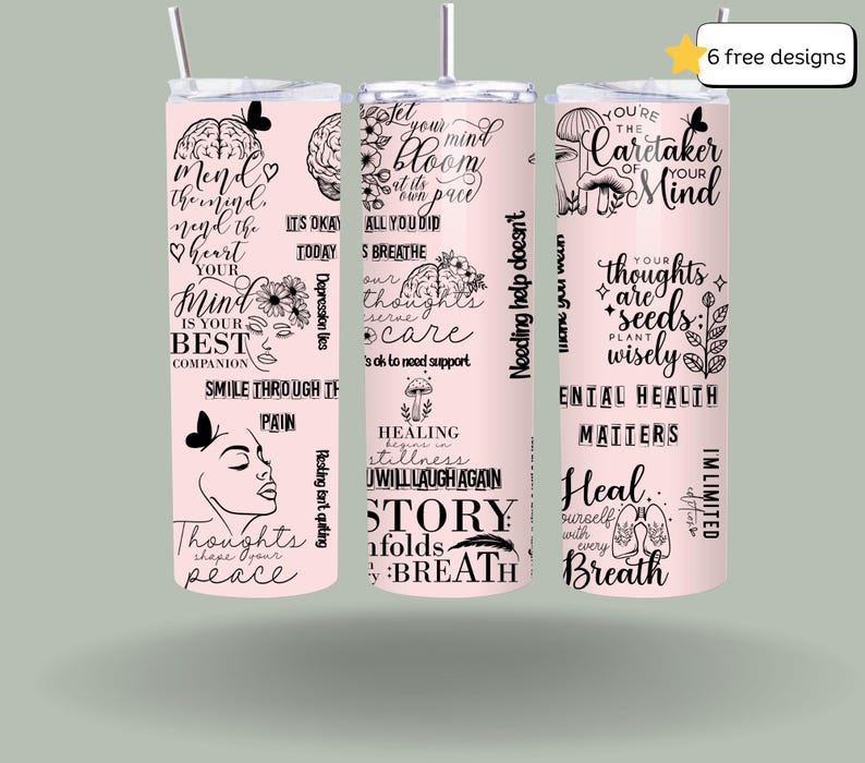 Mental Health 20oz Skinny Tumbler Sublimation Design (digital Download ...