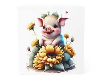 Pig and Sunflower Note Cube/Cute pig/Pig and paper/ Notes with a pig/Notepad/Note Cube