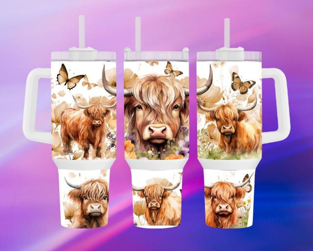 Highland Cow 40oz. Tumbler Sublimation Design Digital Downloadable PNG ...