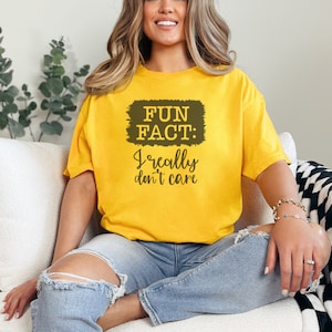 Fun fact I really don&#39;t care Cotton Tee funny tee/conversation starter/sassy t-shirt/ minimalist t-shirt women&#39;s graphic tee