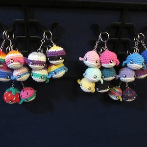 Mini whale keychains, made with 100% cotton yarn, custom options available