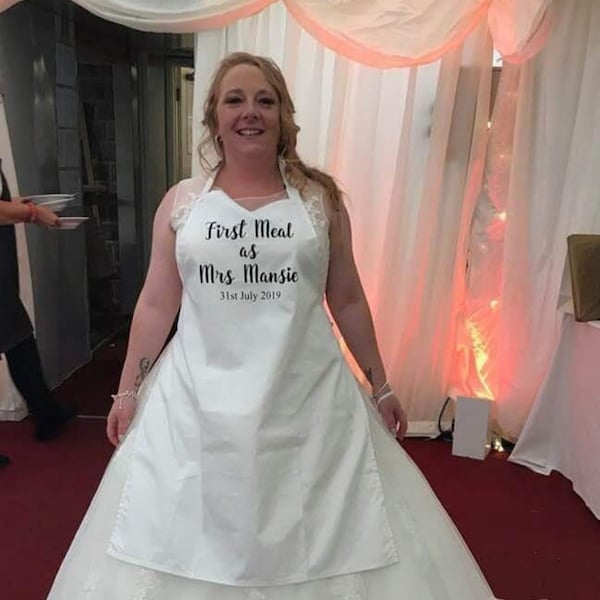 Personalised Apron, bride to be apron, mrs apron, wedding shower gift, bridal shower gift,  first meal as mrs apron, mr apron