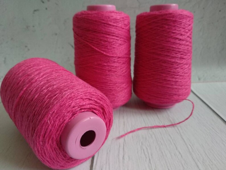 bright-pink linen flax thread yarn for crochet summer yarn warp yarn Magenta linen yarn with polyester yarn for weaving fuchsia linen