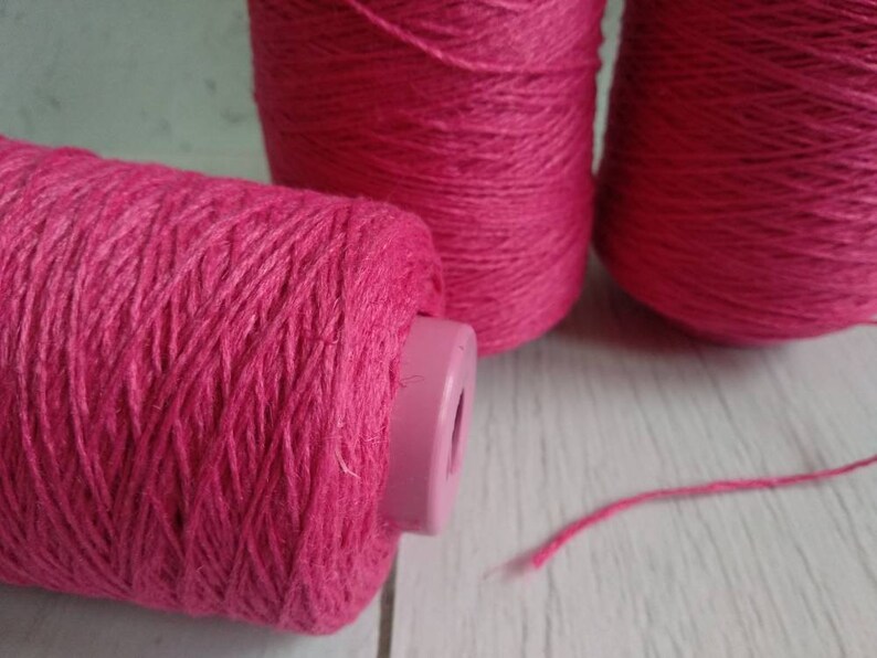 bright-pink linen flax thread yarn for crochet summer yarn warp yarn Magenta linen yarn with polyester yarn for weaving fuchsia linen