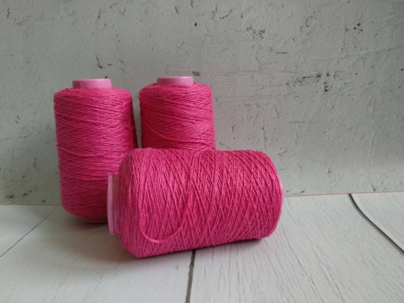 bright-pink linen flax thread yarn for crochet summer yarn warp yarn Magenta linen yarn with polyester yarn for weaving fuchsia linen