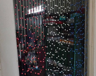 CLEARANCE! DOOR CURTAINS Black with Red, White & Blue Beads, Fits Standard Doorways, Will Do Custom Colors