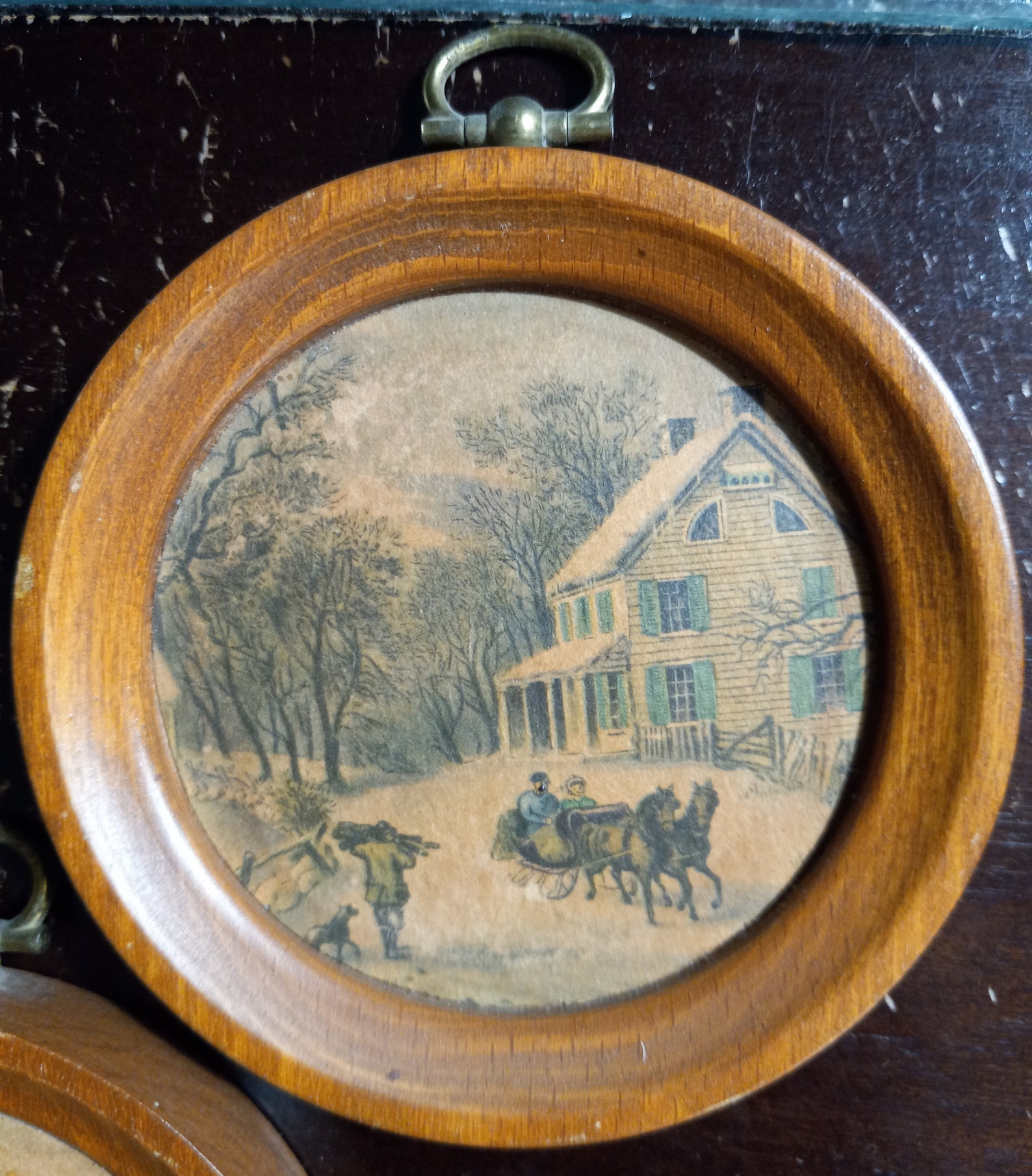 3 Vintage Round Wood Frame With Prints of the 1800's Mini Etsy