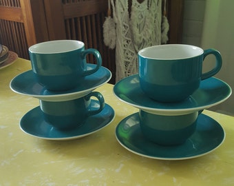 Gempo Uchti, Set of 4 Turquoise Cups and Saucers. Vintage.