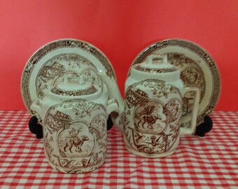 Charles Allerton Set, "Little Mae and Her Dog" Part Teaset, Antique.