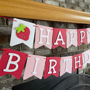 Strawberry Happy Birthday Banner, Berry First Party Theme, Berries Sweet One