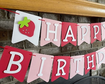 Strawberry Happy Birthday Banner, Berry First Party Theme, Berries Sweet One
