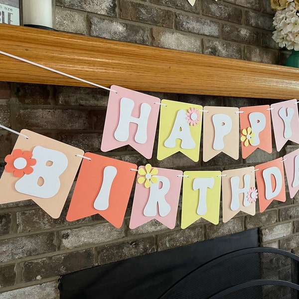 Groovy Happy Birthday Banner Retro 70s Party Theme Two Groovy Psychedelic Decorations Hippie Flower Sign