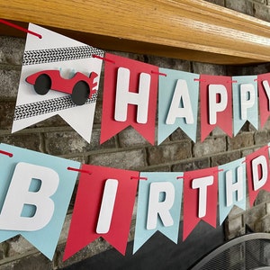 Happy Birthday Racing Banner, Two Fast Race Car Party