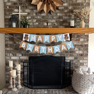 Bear Happy Birthday Banner – Cute Cartoon Bear & Paw Print Garland, Pre-Assembled, Cardboard, For Kids Parties - View #5