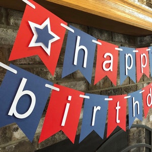 Patriotic Birthday Banner: Red, White & Blue Star Party Decor