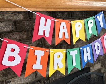 Rainbow Happy Birthday Banner, Bright Fun Party Theme