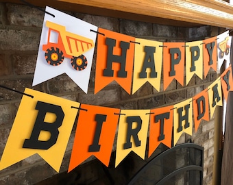 Construction Happy Birthday Banner, Dump Truck Sign