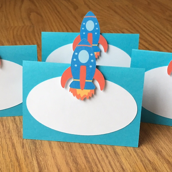 Rocket Ship Food Tents, Space Ship Name Cards, Blast Off Place Cards