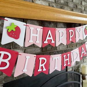 Strawberry Birthday Banner Berry First Party Theme 1st Birthday Decorations Pink and Red