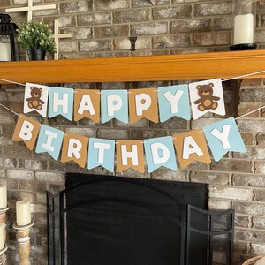 Bear Happy Birthday Banner – Cute Cartoon Bear & Paw Print Garland, Pre-Assembled, Cardboard, For Kids Parties - View #2