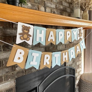 Bear Happy Birthday Banner – Cute Cartoon Bear & Paw Print Garland, Pre-Assembled, Cardboard, For Kids Parties