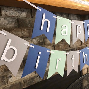 Green Blue and Gray Happy Birthday Banner