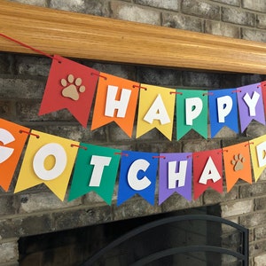 Happy Gotcha Day Dog Banner, Puppy Party Rainbow Adoption Decorations