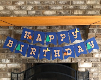 Camping Birthday Banner, Outdoor Summer Party Theme