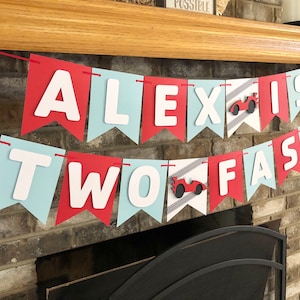 Happy Birthday Racing Banner, Two Fast Race Car Party
