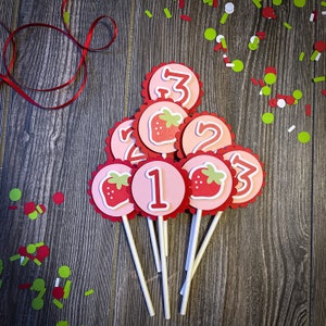 Strawberry Cupcake Toppers, Berry First Birthday, Sweet One Two Sweet