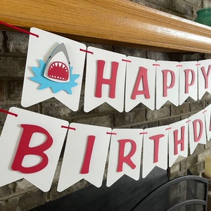 Shark Happy Birthday Banner Summer Beach Theme the Big One - Etsy