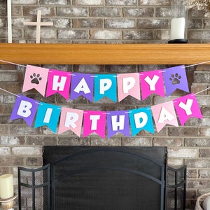 Dog Happy Birthday Banner, Pink Paw Puppy Theme