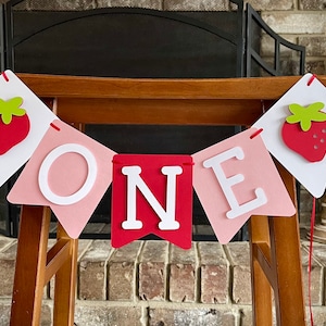 Strawberry One Highchair Banner Berry First Decoration 1st Birthday Party Theme Pink and Red