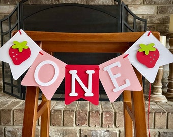 Strawberry One Highchair Banner, Berry First Decoration
