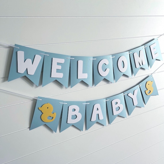 Yellow Rubber Duck Baby Shower Banner, Welcome Baby Gender Reveal
