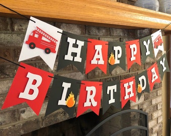 Fire Truck Birthday Banner, Fireman Party Theme