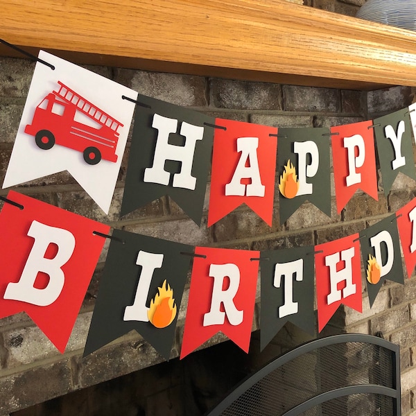 Fire Truck Birthday Banner Firetruck Fire Engine Decorations Fireman Party Theme