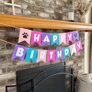 Dog Birthday Banner Pink Puppy Dog Theme Paw Party Happy Birthday Pawty