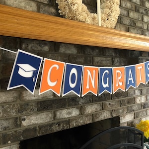 Congrats Banner Graduation Party Theme High School Grad Decor Orange and Blue College Banner