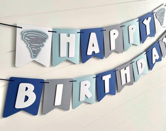 Tornado Happy Birthday Banner, Twonado Theme, Fournado Party Sign